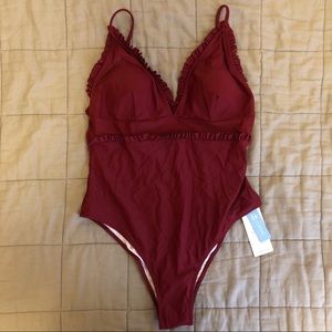 Dark Red One Piece Swimsuit